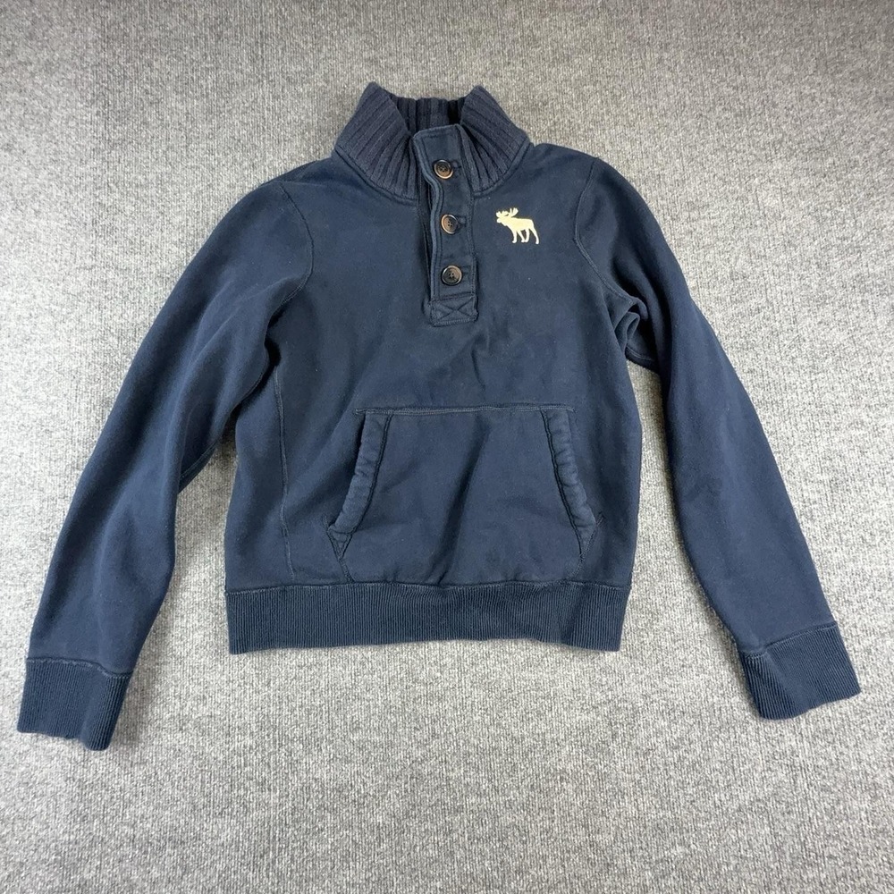 Y2K Abercrombie & Fitch Sweatshirt Mens XL Blue Henley Mock Neck Fleece Moose